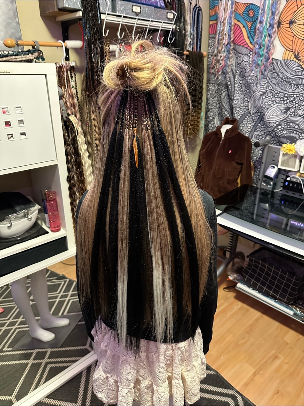 Hair Extension and Boho Braid Set in Black, Blonde
